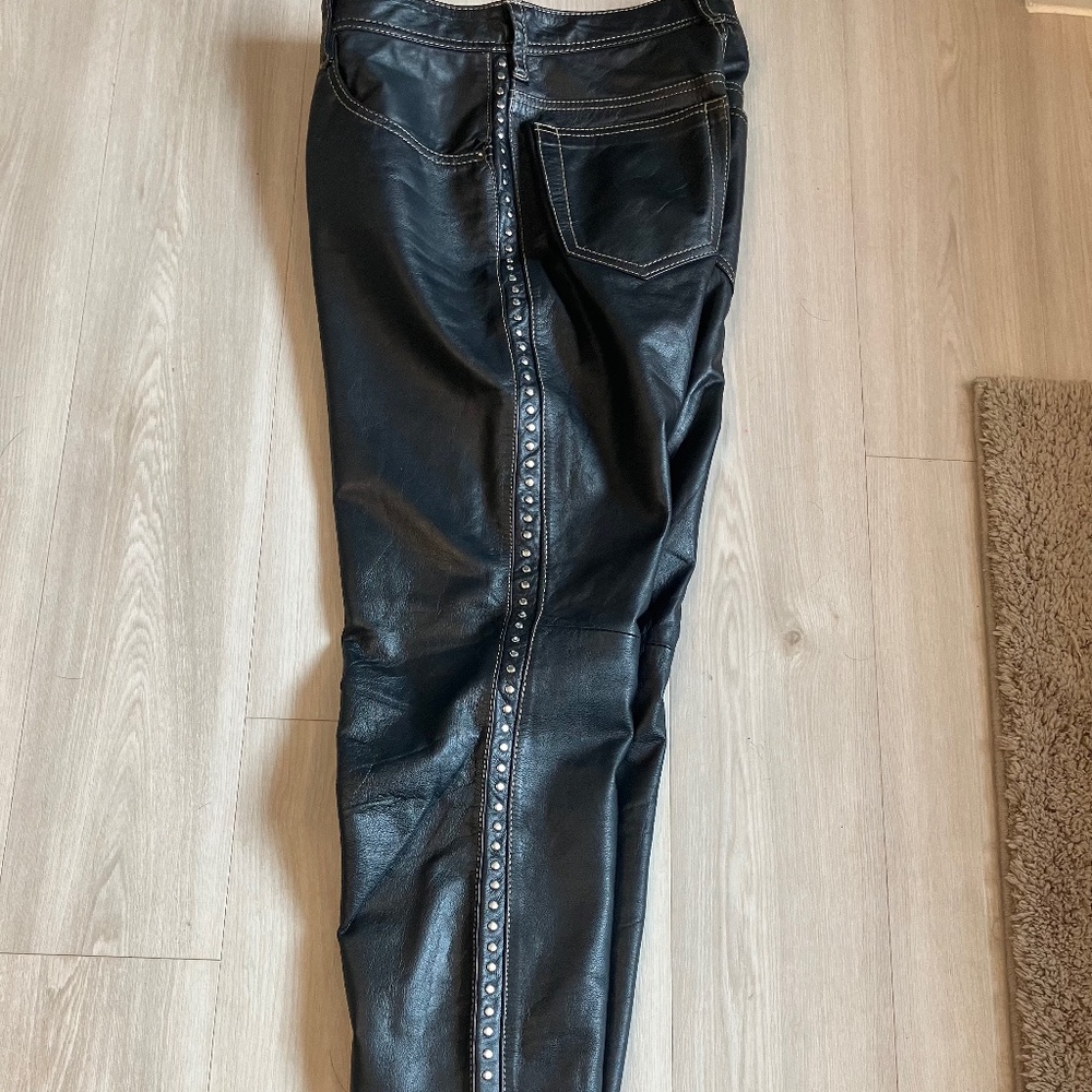Leather studded, biker pants